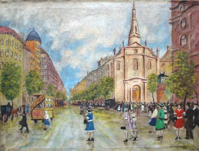 Antal Berkes Street Scene China oil painting art